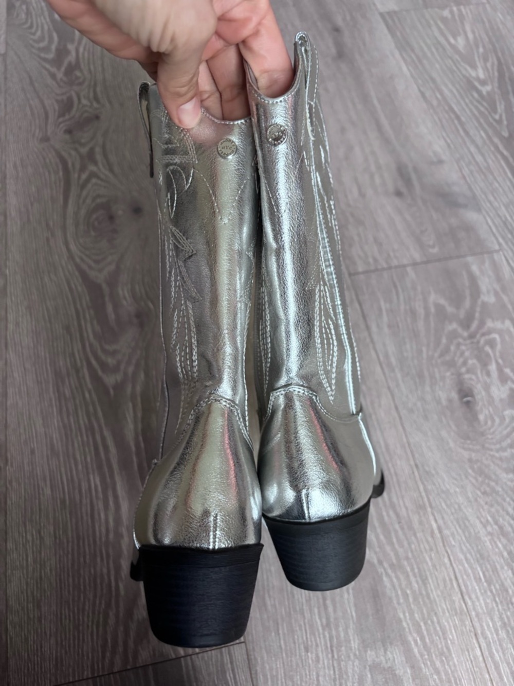 Madden NYC Metallic Silver Western Mid-Calf Boots Women 5 festival Nashville - Picture 6 of 8